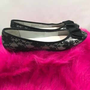 Isaac Mizrahi Live Black Lace Flats Ballerina Look Size 7W